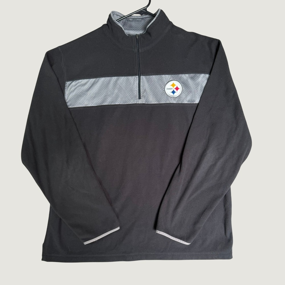 NFL Team Apparel Pittsburgh Steelers Quarter Zip Fleece Pullover Black Mens L